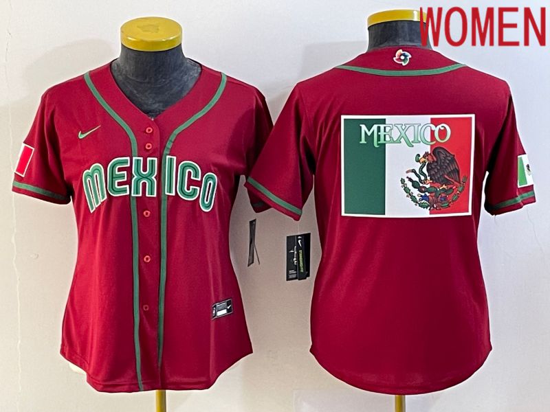 Women 2023 World Cub Mexico Blank Red Nike MLB Jersey->women mlb jersey->Women Jersey